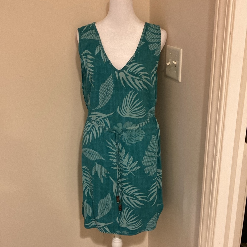 🍋 Aloha Hawaii Aqua Leaf Teal Print Drawstring Coverup L - Picture 3 of 7